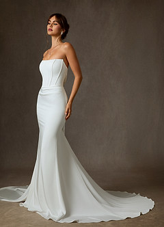 Azazie Cherity Wedding Dresses Diamond White Mermaid Strapless Crepe Back Satin Dress image1