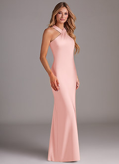 Azazie Doretta Bridesmaid Dresses Powder Pink Mermaid Pleated Stretch Satin Dress image4
