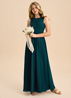 Azazie Skyla Junior Pine A-Line Pleated Chiffon Dress image5