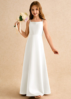 Azazie Joella Junior Formal Flower Girl Dresses Ivory A-Line Pleated Matte Satin Dress image3