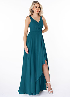 Azazie Calvi Final Sale Ink Blue A-Line Ruched Chiffon Dress image3