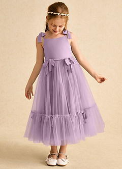 Azazie Jaci Flower Girl Dresses Wisteria A-Line Spaghetti Strap Chiffon Dress image6