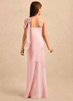 Azazie Kai Girls Formal Robe Demoiselle D'honneur Fillette Robe Fourreau en Satin extensible Plissée Rose Poudré image2