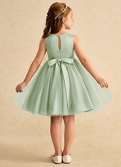 Azazie Prima Flower Girl Dresses Dusty Sage A-Line Bow Tulle Dress image2