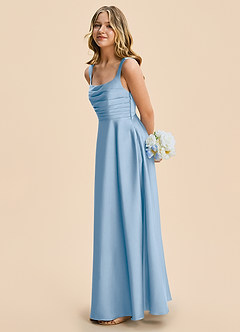 Azazie Azaria Junior Powder Blue A-Line Pleated Stretch Satin Dress image4