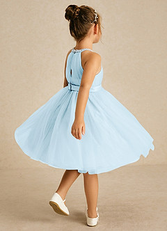 Azazie Honey Flower Girl Dresses Sky Blue A-Line Beaded Matte Satin Dress image4