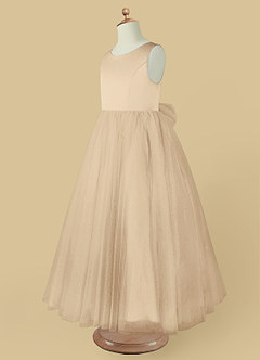 Azazie Muni Champagne A-Line Bow Tulle Dress | Azazie