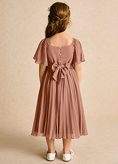 Azazie Gisele Abiti da Ragazza di Fiori Abito A-Line in Chiffon Plissettato Bronzo image6