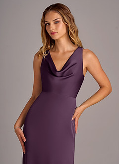 Azazie Wrenlee Bridesmaid Dresses Plum A-Line Stretch Satin Dress image2