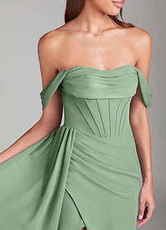 Azazie Amyra Bridesmaid Dresses Matcha Sheath Off the Shoulder Chiffon Convertible Dress image5