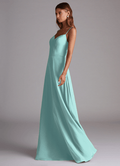 Azazie Marley Jurken voor bruidsmeisjes Converteerbaar Jurk van Chiffon met A-Lijn Off the Shoulder Aqua image6