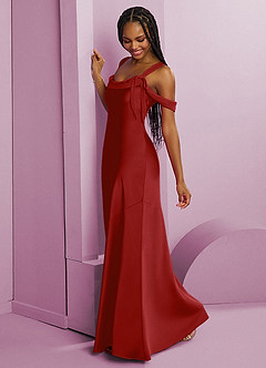 Barbie ♥ Azazie Vestidos de damas de honor Vestido de Granada de Satén Elástico de Corte Recto con Plisado image4