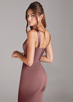 Azazie Denice Bridesmaid Dresses Vintage Mauve Sheath Pleated Stretch Satin Dress image5