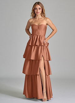 Azazie Faye Bridesmaid Dresses Bronzer A-Line Ruched Stretch Satin Dress image5