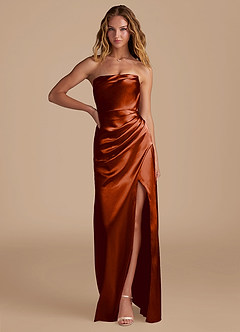 Azazie Leonis Bridesmaid Dresses Auburn Mermaid Pleated Metallic Satin Convertible Dress image1