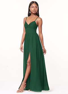 Azazie Zeya Vestidos de madrinha de casamento Vestir Verde Escuro de Chiffon de Linha A com Plissado image4