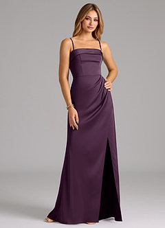 Azazie Aretha Robes de demoiselle d'honneur Robe Trapèze Convertible en Satin extensible Sans bretelle Prune image6