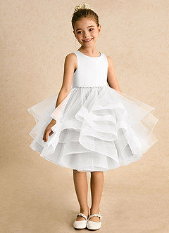 Azazie Tinie Robe Demoiselle D'honneur Fillette Robe Princesse en Tulle Arc Blanc image3