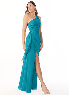 Azazie Maive Bridesmaid Dresses Jade Sheath Pleated Ruffle Chiffon Dress image3