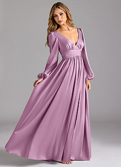 Azazie Norah Robes de demoiselle d'honneur Robe Trapèze en Satin extensible Glycine image3