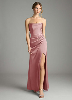 Azazie Leonis Bridesmaid Dresses Dusty Rose Mermaid Pleated Stretch Satin Convertible Dress image5