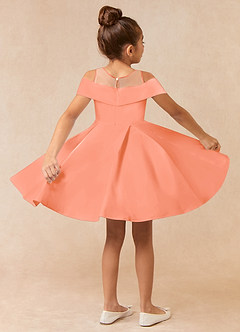 Azazie Shirin Flower Girl Dresses Sunset A-Line Off the Shoulder Matte Satin Dress image3