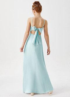 Azazie Shale Junior Sea Glass A-Line Stretch Satin Dress image4