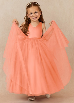 Azazie Marybell Flower Girl Dresses Sunset A-Line Bow Tulle Dress image3