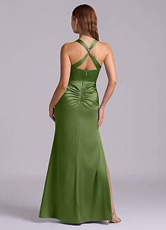 Azazie Amelie Abiti da Damigella Abito A-Line in Raso Elasticizzato Plissettato Ginepro image7