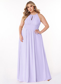 Azazie Bonnie Bridesmaid Dresses Lilac A-Line Keyhole Ruched Chiffon Dress image6