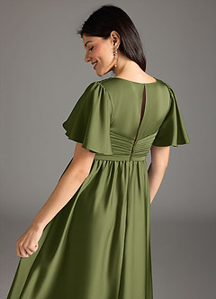 Azazie Verna Maternity Bridesmaid Dresses A-Line Ruched Stretch Satin Floor-Length Dress image8