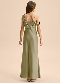 Azazie Madelyn Junior Osłona Zza ramienia Satyna elastyczna Długość podłogi Młodsza druhna Sukienka image2