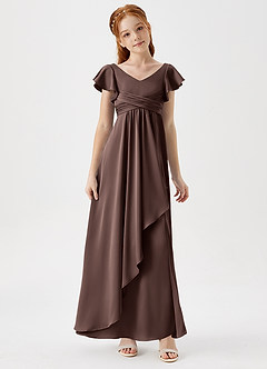 Azazie Omari Junior Robe Trapèze en Satin extensible Plissée Ganache image1