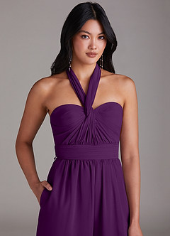 Azazie Lamara Bridesmaid Dresses Grape Off the Shoulder Chiffon Convertible Jumpsuit image9