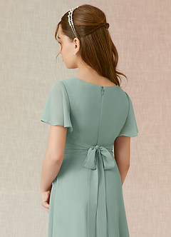 Azazie Induh Junior Agave A-Line Ruched Chiffon Dress image5