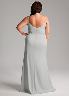 Azazie Deandra Bridesmaid Dresses Silver Mermaid Pleated Stretch Satin Dress image2