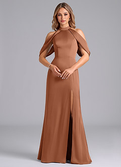 Azazie Bonny Bridesmaid Dresses Bronzer Mermaid Off the Shoulder Stretch Satin Dress image4