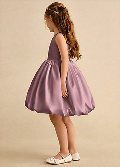 Azazie Nirvana Flower Girl Dresses Vintage Mauve Ball-Gown Ruched Matte Satin Dress image4