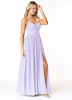 Azazie Dominic Bridesmaid Dresses Lilac A-Line V-Neck Pleated Chiffon Dress image4