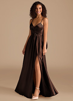 Azazie Alia Bridesmaid Dresses Ganache A-Line Pleated Metallic Satin Dress image7