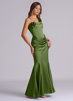 Azazie Inara Suknie dla druhen Syrena Pofałdowany Satyna elastyczna Do ziemi Sukienka image5