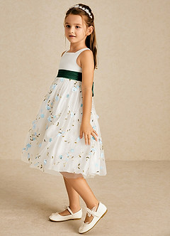 Azazie Pollie Flower Girl Dresses Sky Blue Dark Green A-Line Bow Tulle Dress image5