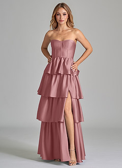 Azazie Faye Bridesmaid Dresses Dusty Rose A-Line Ruched Stretch Satin Dress image5