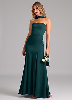 Azazie Shiloh Robes de demoiselle d'honneur Robe Sirène Convertible en Satin extensible Sans bretelle Vert Pin image6