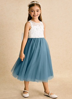 Azazie Lina Flower Girl Dresses Ivory Bermuda Ball-Gown Lace Dress image3