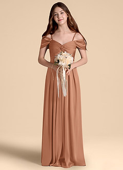 Azazie Kaitlynn Junior Vestido de Bronceador de Satén Elástico de Corte en A con Vestidos sin tirantes image4