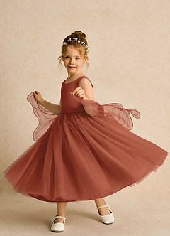 Azazie Pear Flower Girl Dresses Auburn Ball-Gown Bow Tulle Dress image2