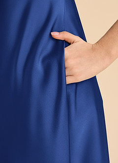 Azazie Sissy Junior Abito A-Line in Raso Elasticizzato a Spalla Scoperta Blu Reale image7