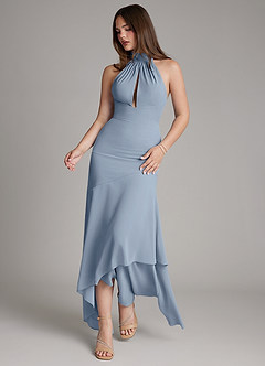 Azazie Magda Bridesmaid Dresses Dusty Blue Mermaid High Neck Chiffon Dress image5