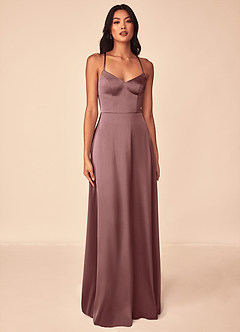 Azazie Mei Bridesmaid Dresses Vintage Mauve A-Line V-Neck Stretch Satin Dress image1
